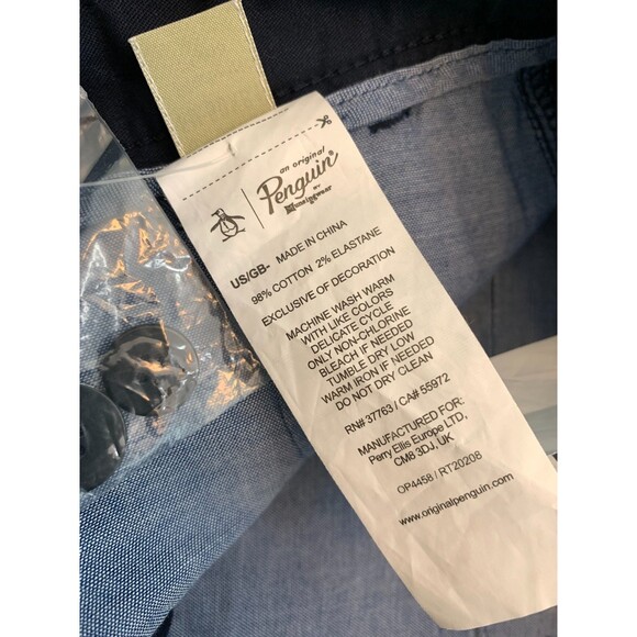 Original Penguin Pants Mens 34x32 Slim Fit Chino Embroidered Navy Stretch Twill - Picture 7 of 8